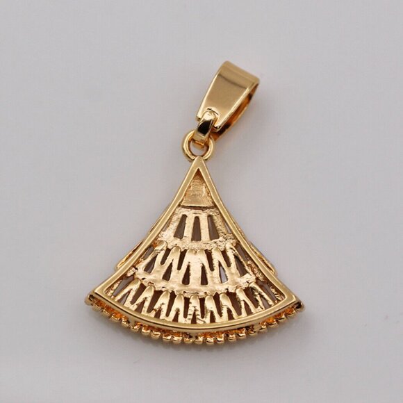 18K Yellow Gold Filled Geometric Sector Diamond Zircon Necklace Pendant Gorgeous - Picture 3 of 4